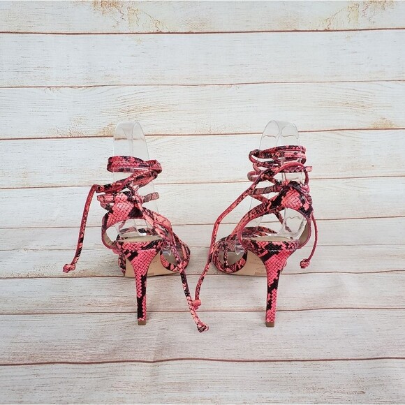 Antonio Melani Snakeskin Print Ankle Strap Strappy Leather Heeled Sandals - Picture 9 of 15